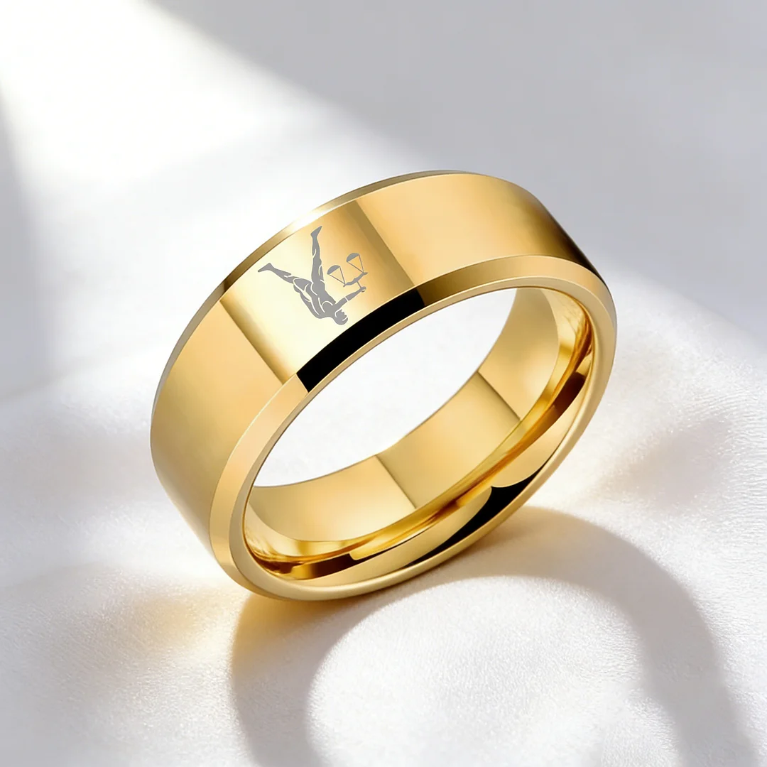 Gold Libra Tungsten Carbide Rings Beveled Edges Gold Laser Etched Couple Wedding Bands for Men and Women 4MM 6MM 8MM