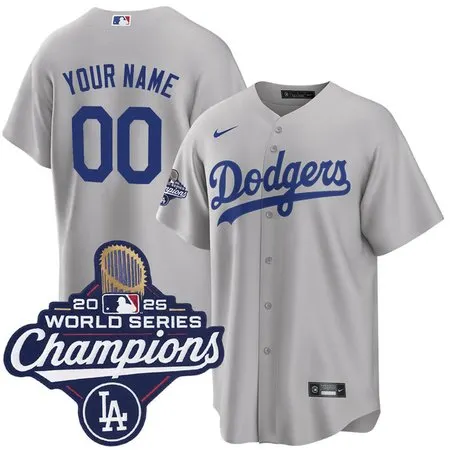 Youth Los Angeles Dodgers Custom Gray 2025 World Series Champions Home Replica Jersey