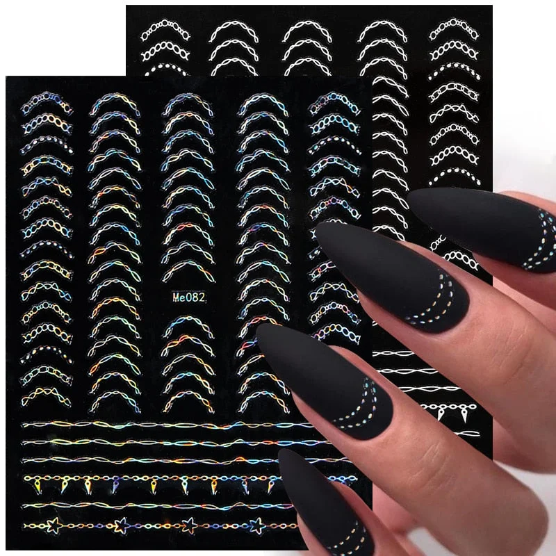 1PC Sliver Striping Tape 3D Nail Stickers Laser Geometry Lines Slider For Nails Gel Polish Decals For Manicures Decoration-Nail Inspo