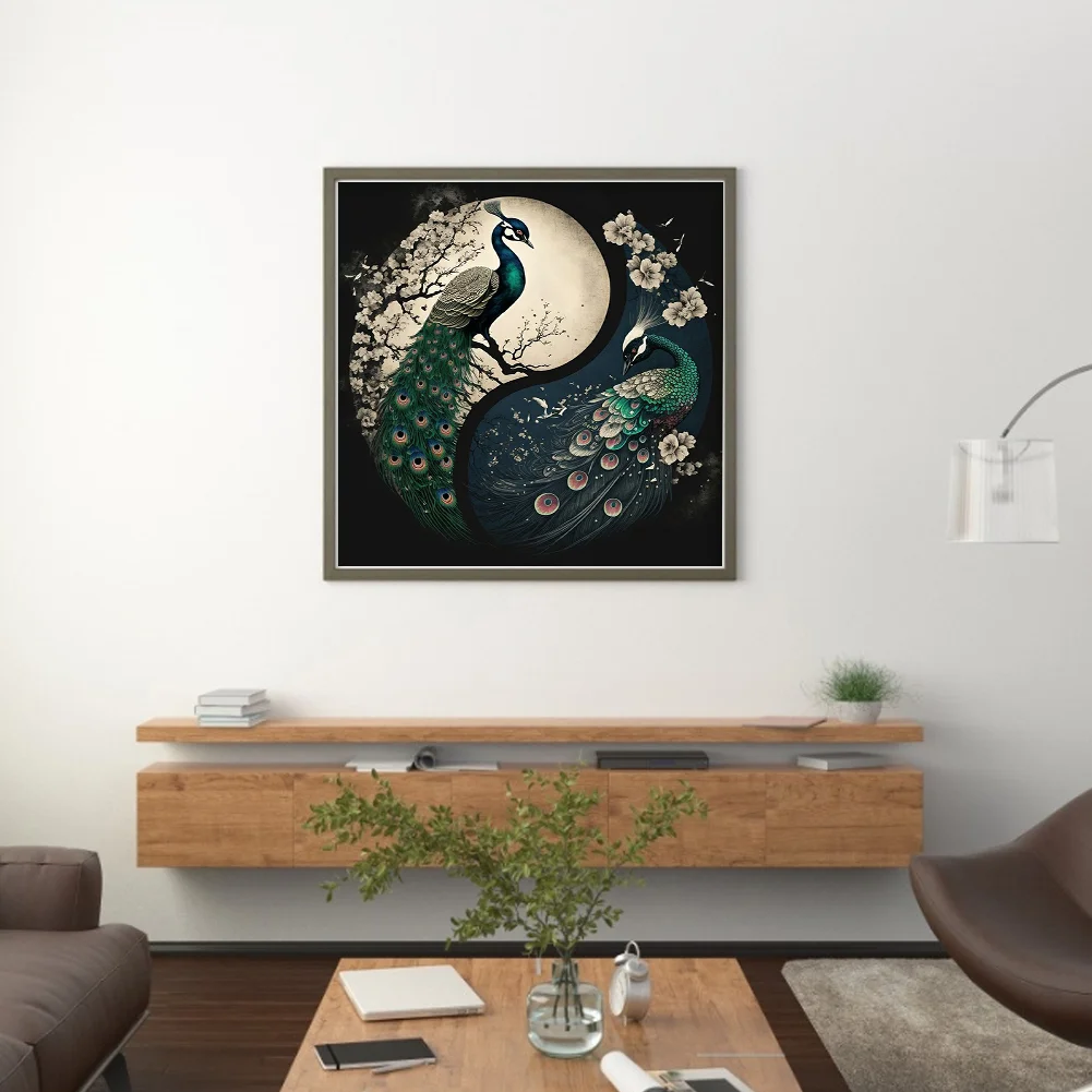 11CT Full Stamped&nbsp;Cross Stitch - Yin Yang Peacock(Canvas|40*40CM)