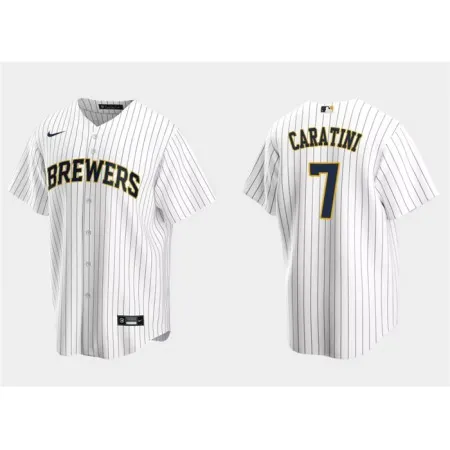 Men's Milwaukee Brewers #7 Victor Caratini White Cool Base Stitched Jersey