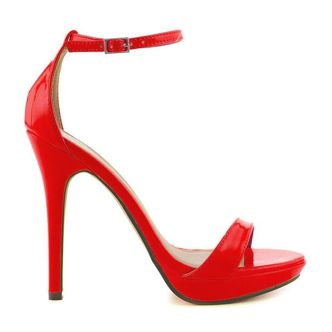YDN Stiletto Heel Buckle Closure Open Toe Summer Sandals  in Red