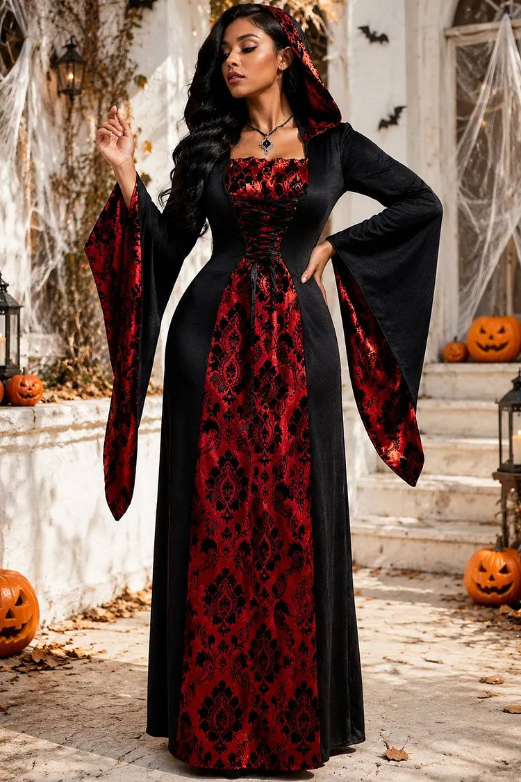 Xpluswear Design Plus Size Halloween Costume Red Trumpet Sleeve Knitted Maxi Dress（Ships 24h） 2024 - Xpluswear