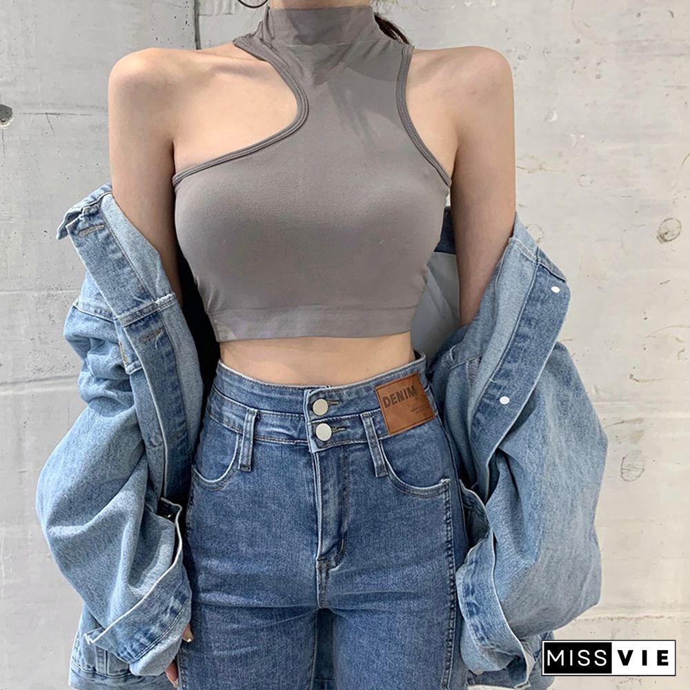 Irregular Pure Color Crop Top