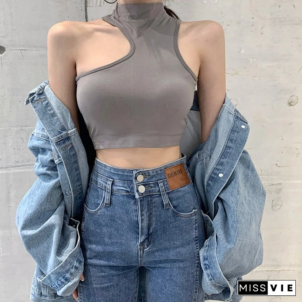 Irregular Pure Color Crop Top