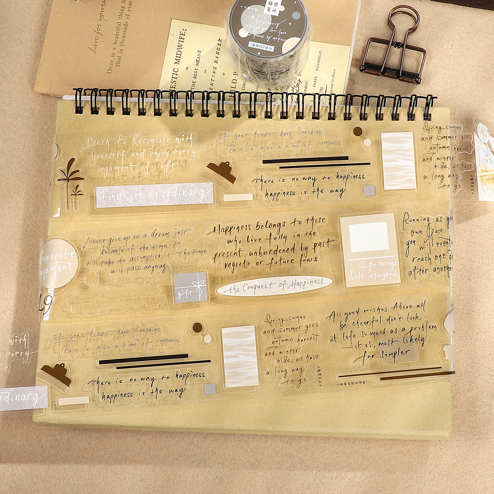 PET 테이프 - 45mm*6m 빈티지 수채화 영어 텍스트 메모