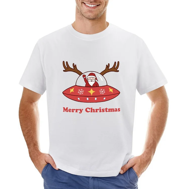 Christmas Santa On Spaceship Designable Men's T-shirt	