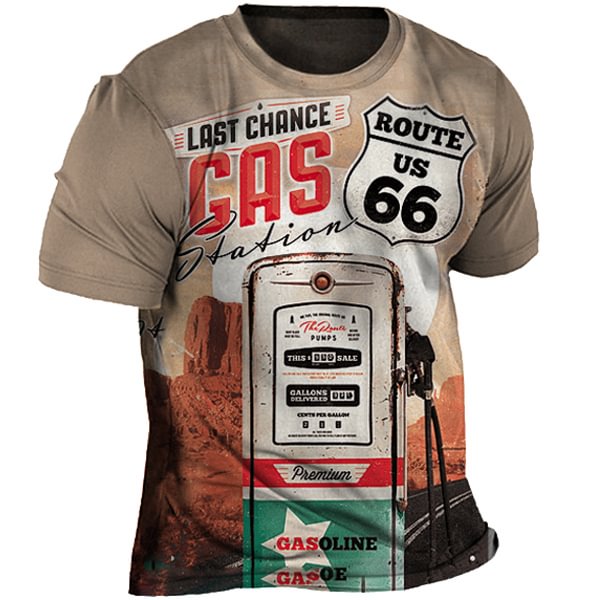 Route 66 Gas Station Men's Vintage Print Casual Short Sleeve T-Shirt-Compassnice®