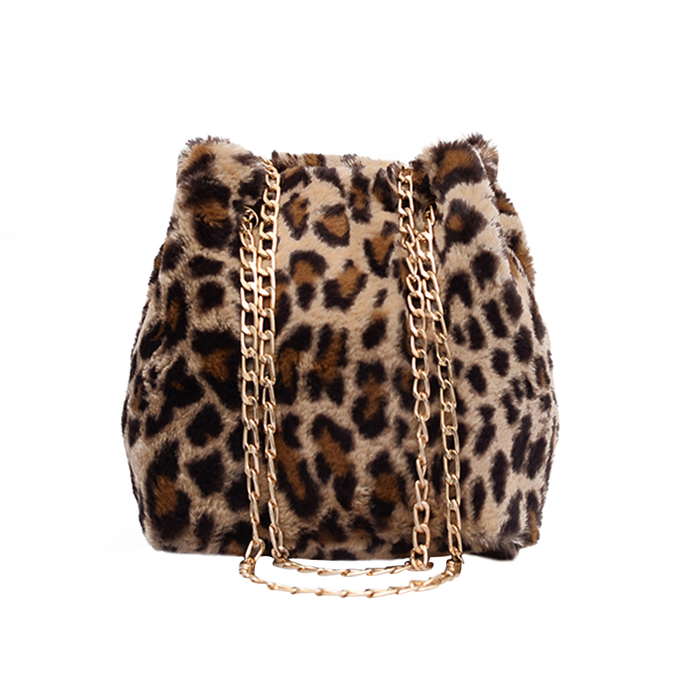 

Fashion Leopard Plush Messenger Bags Women Chain Bucket Shoulder Handbag, 501 Original