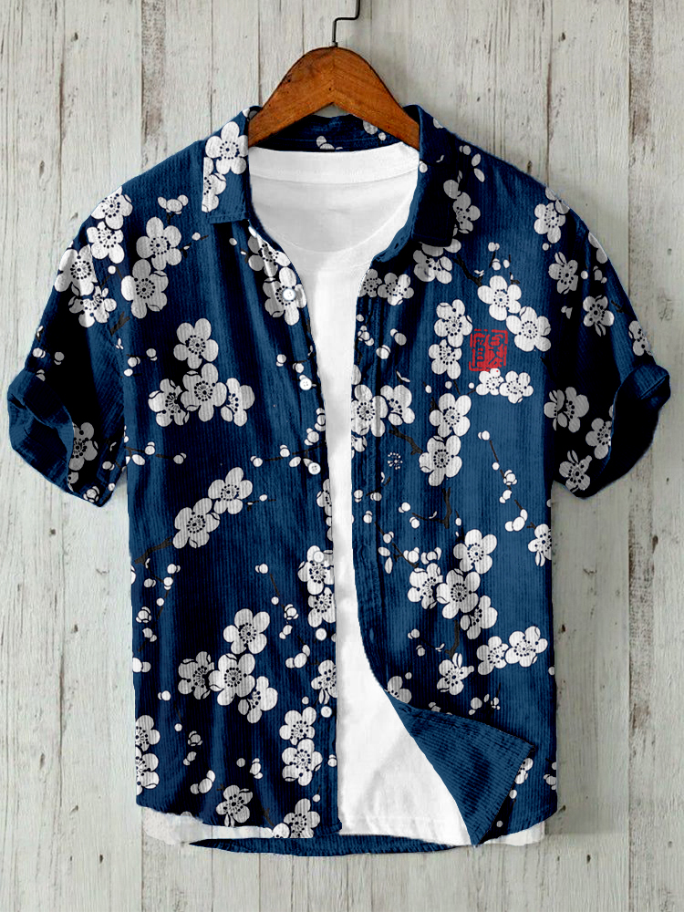 Comstylish Japanese Cherry Blossom Art Linen Blend Comfy Shirt