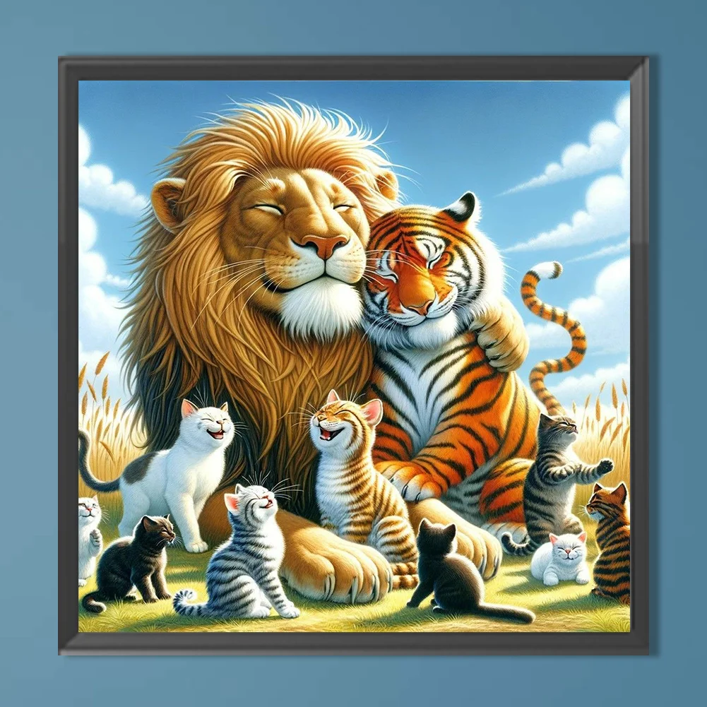 Diamond Painting - Full Round Drill - Cat Tiger Lion(Canvas|40*40cm)