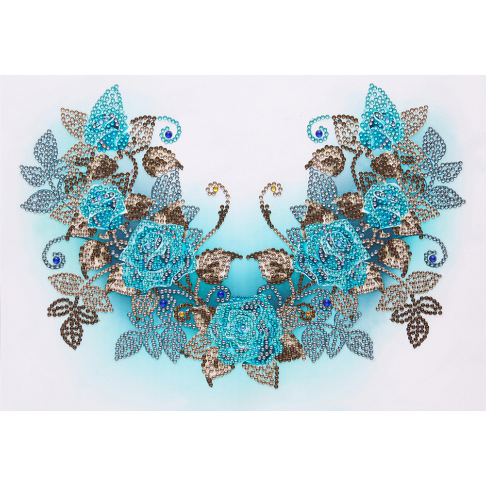 

40*30CM - Special Shaped Diamond Painting - Blue Flowers, 501 Original