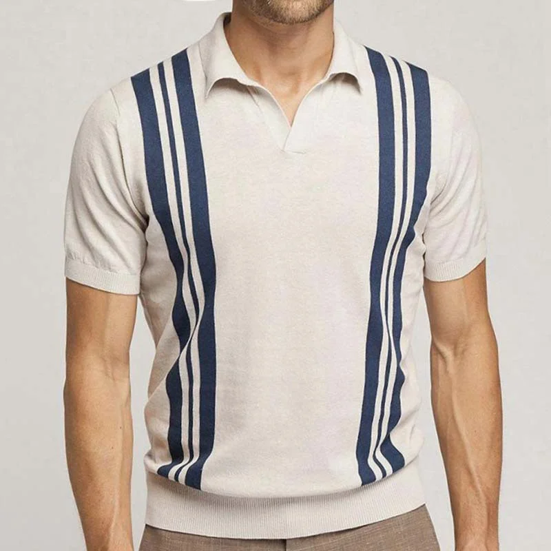 Uveng Uveng Men's Wear Summer Striped Short-Sleeved Knit Shirts