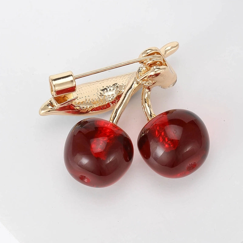 Sweet Pin Cherry Alloy Inlay Rhinestones Women’s Brooches