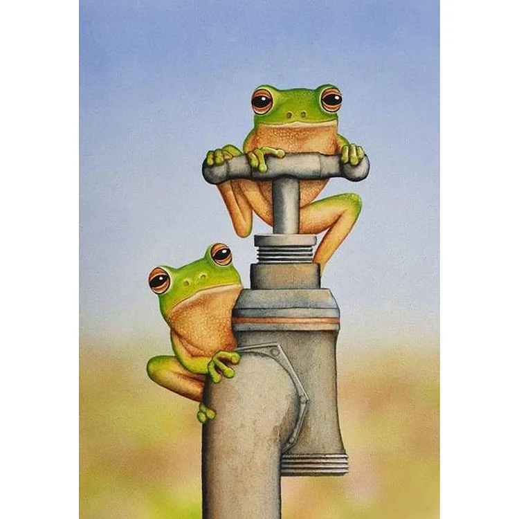 Two Frogs On The Faucet - Full Round 30*40CM