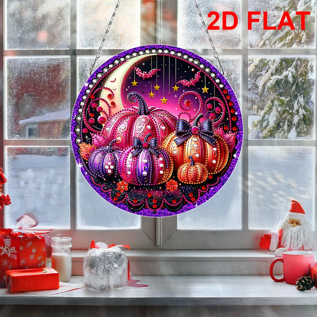 2D Flat DIY Pumpkin Diamond Art Pendant Double-Sided Diamond Painting Set