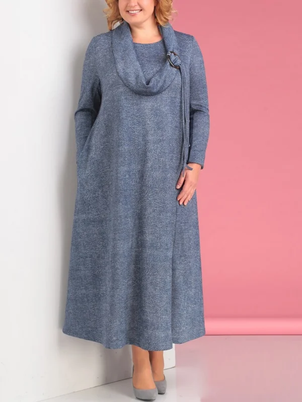 Round neck solid color long sleeve dress