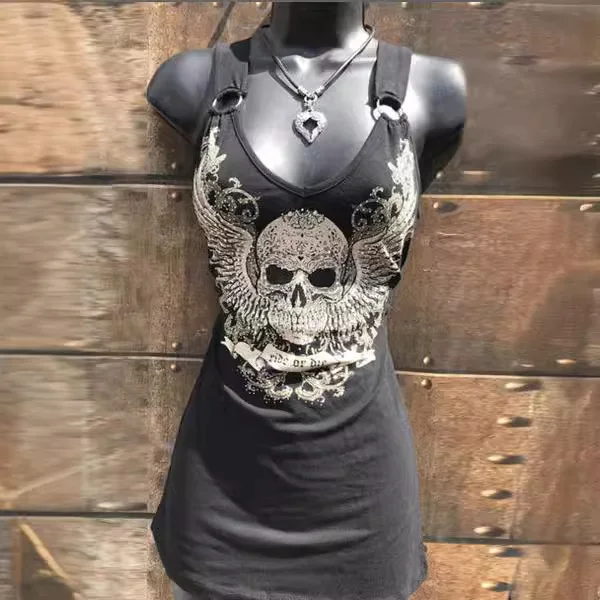Wongn Wongn 2024 Alion Women's Skull Print Sleeveless Vest T-Shirt