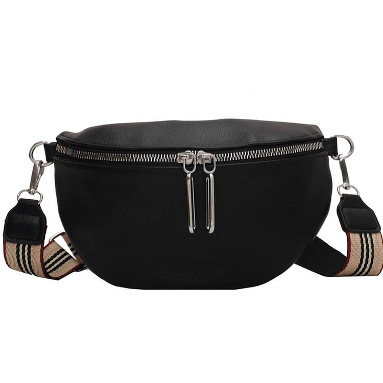 Fashion Leather Waist Pack Crossbody Bag Solid Women Chest Bags (Black)