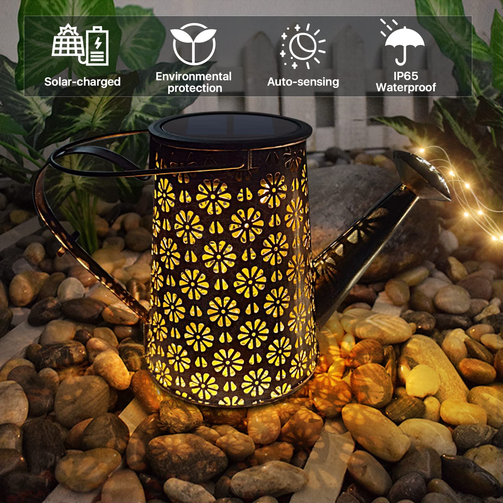 Outdoor Solar Watering Can with Lights