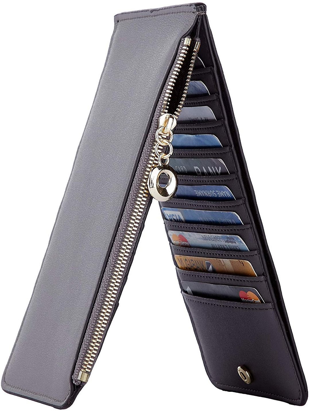 Womens RFID Blocking Genuine Leather Multi Card Organizer Wallet with Zipper Pocket