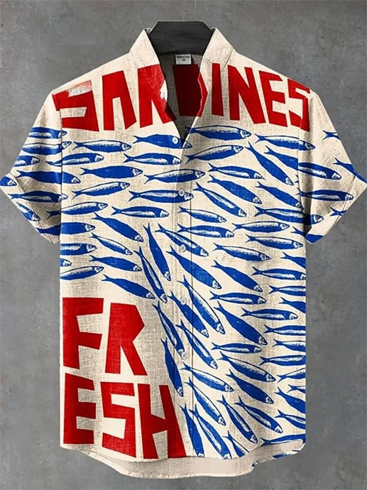Vintage Fish Japanese Art Linen Blend Shirt
