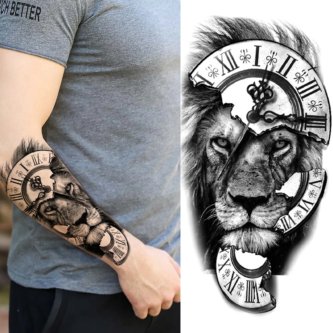 Black Forest Tattoo Sticker For Men Women Children Tiger Wolf Death Skull Temporary Tattoo Fake Henna Skeleton King Animal Tatoo 515