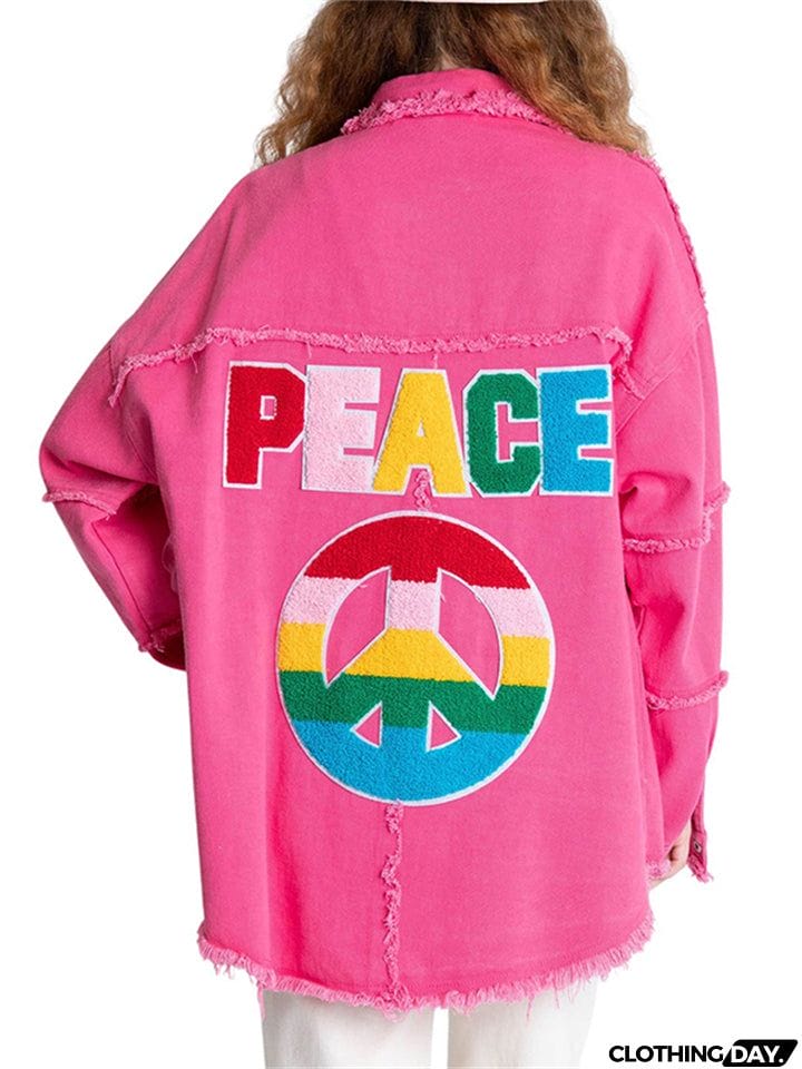 Women's Super Cool Peace Raw Edge Lapel Button Denim Coat