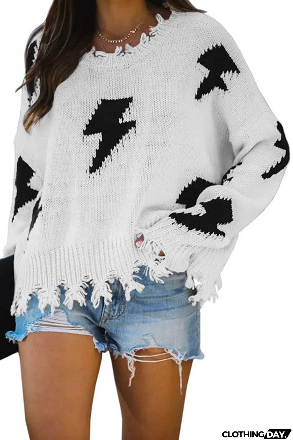 Distressed Knit Bolt Sweater
