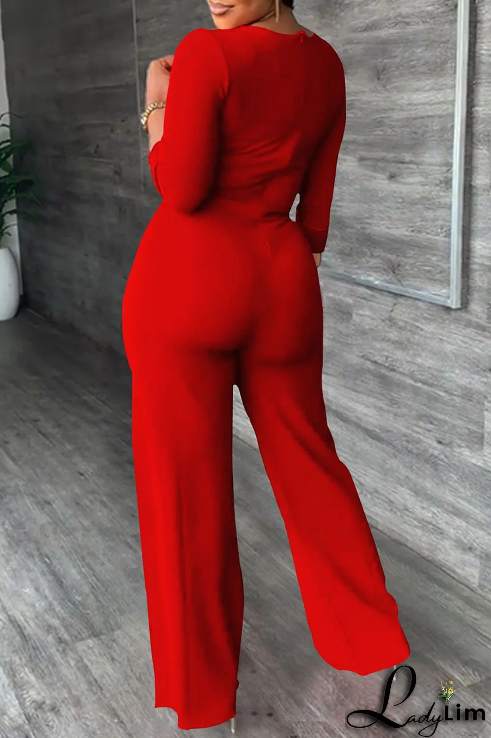 Red Fashion Casual Solid Patchwork Turndown Collar Regular Jumpsuits