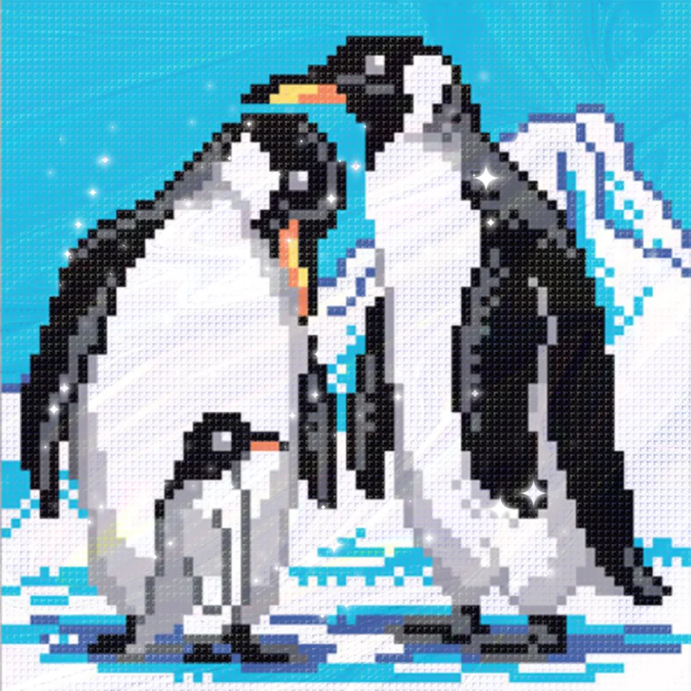 9CT Full Stamped Cross Stitch Bead Embroidery - Penguins(Canvas|20*20CM)