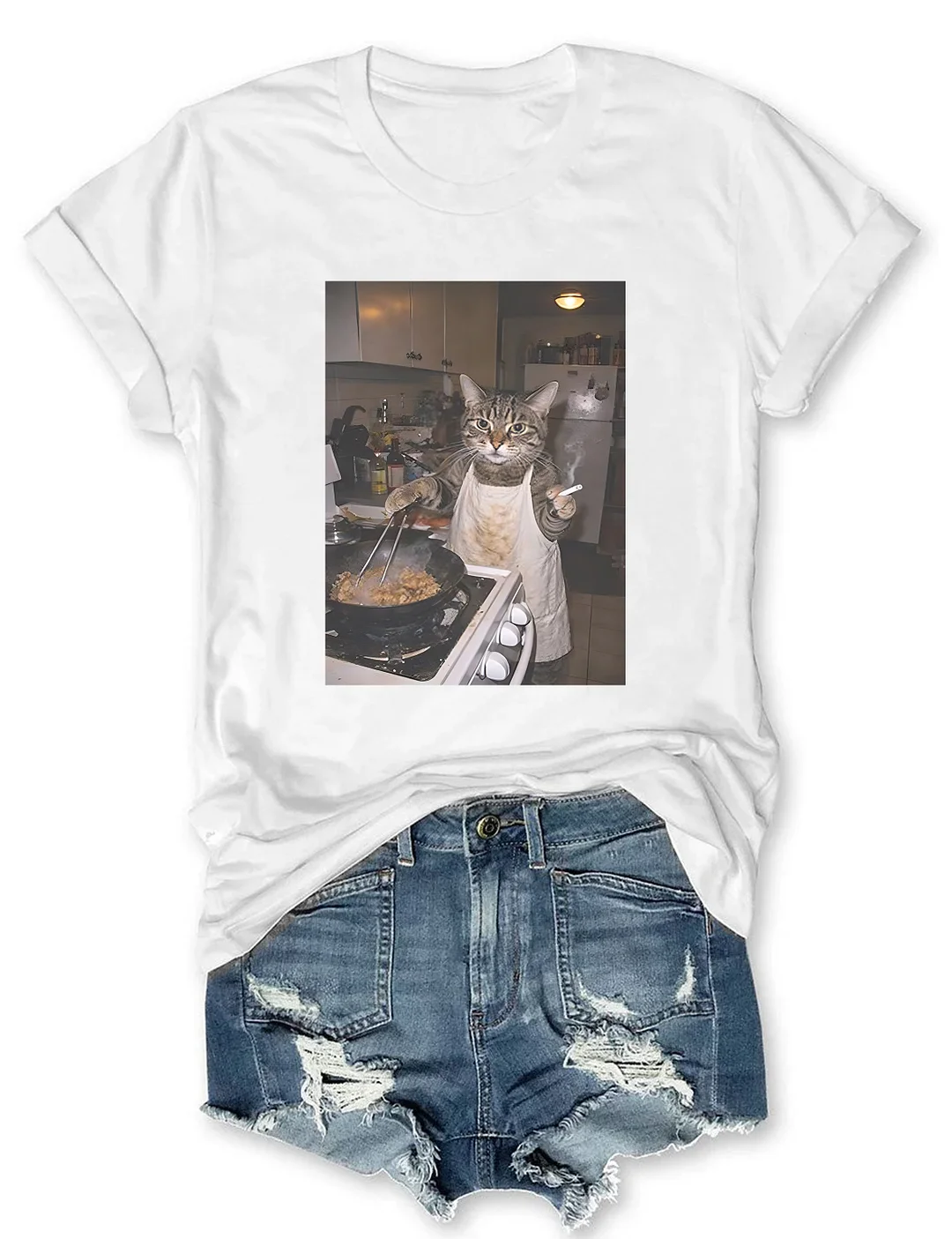 Funny Smoking Cooking Cat T-shirt