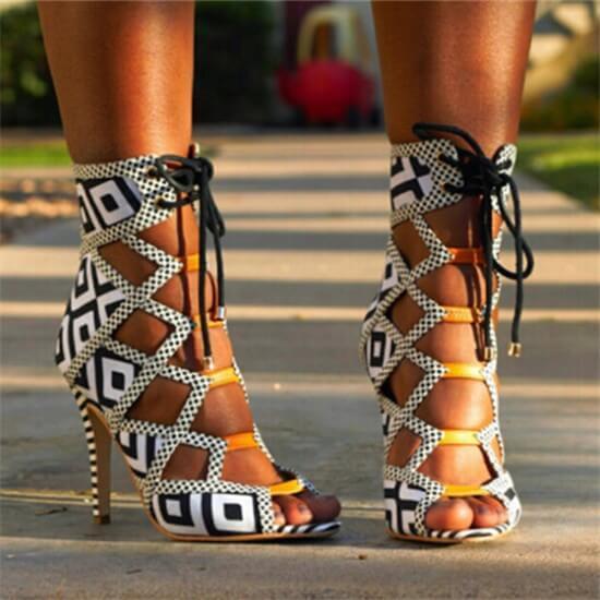 GOOSHOE Gladiators Strap Heel Lace Up Sandals