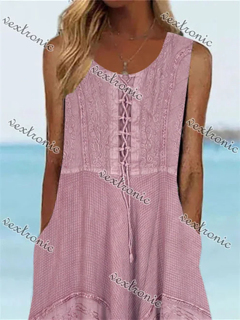 Women's Sleeveless Scoop Neck Pockets Graphic Printed Midi Dress