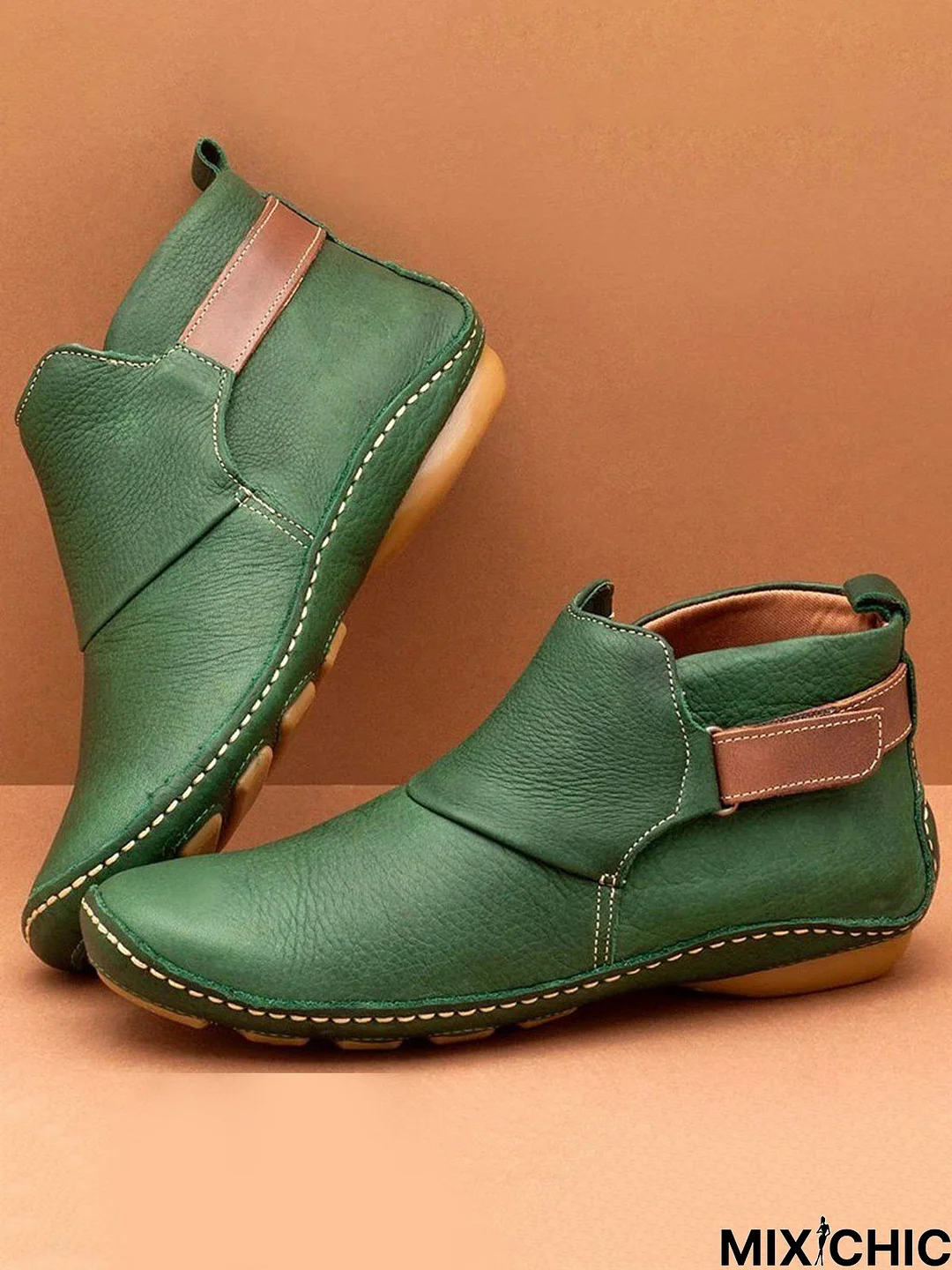 Women Casual Green Daily Adjustable Soft Leather Booties