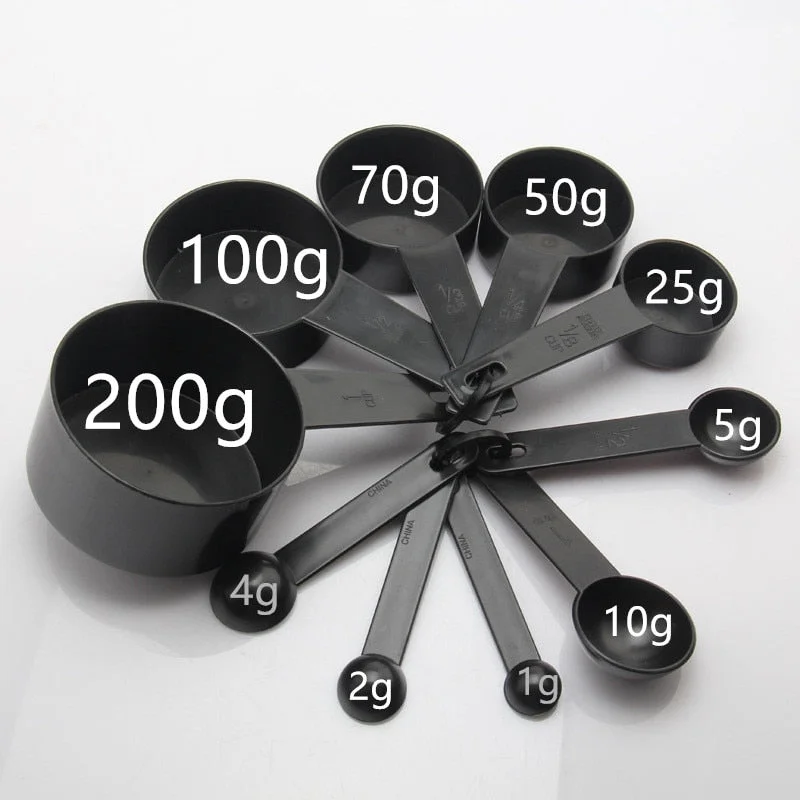 10pcs Black Color Measuring Cups and Measuring Spoon Scoop Silicone Handle Kitchen Measuring Tool FreeShipping