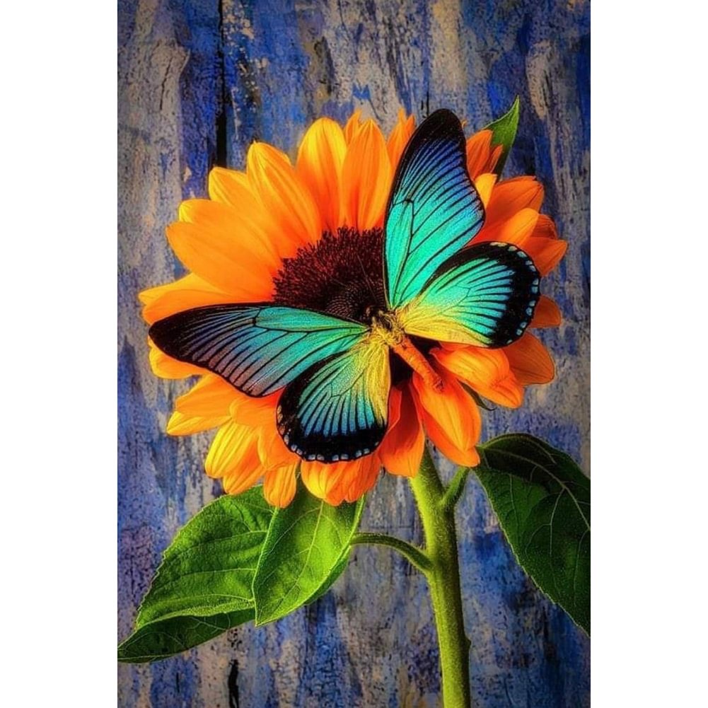 Butterfly On Sunflower - Full Round - Diamond Painting