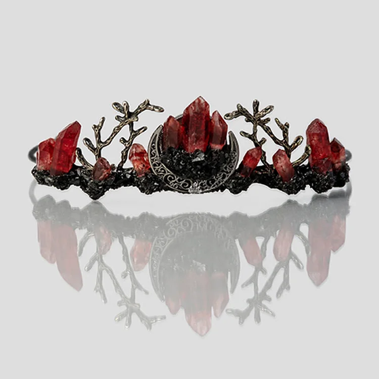 Olivenorma Red Quartz & Black Tourmaline Witchy Moon Branch Crystal Crown