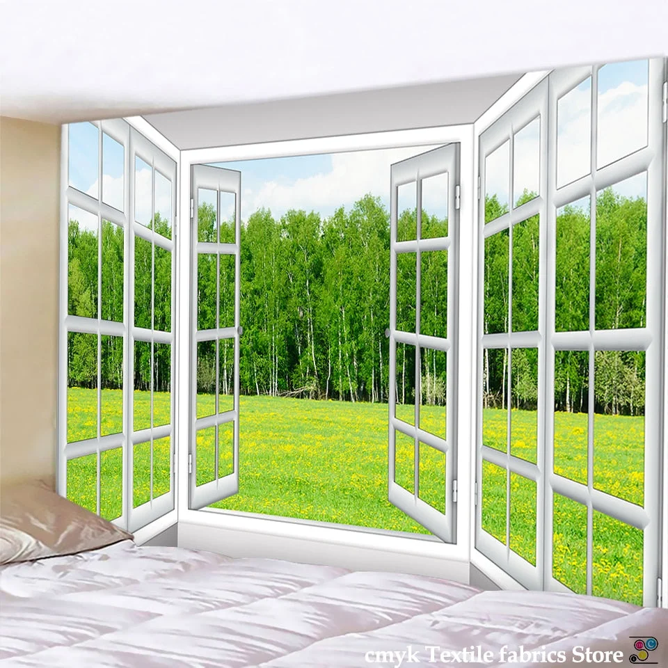 Forest Avenue Outside The Window Printed Tapestry Decorative Mandala Tapestry Indian Home Decor Big Hippie Wall Hanging Blanket