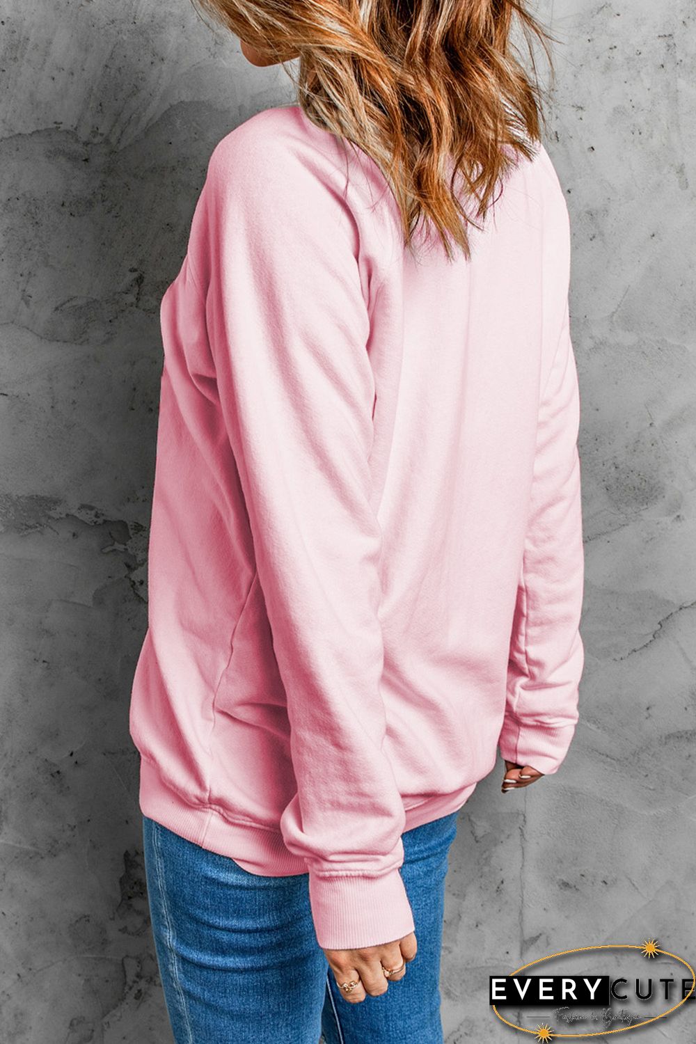 Pink GRLPWR O-neck Long Sleeve Pullover Sweatshirt