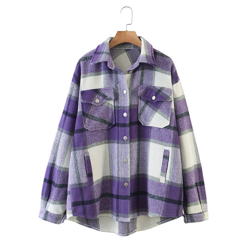 Fitshinling Vintage Checker Blouse Shirt Women Pockets Long Sleeve Tops 2021 High Quality Plaid Oversized BF Shirts Female Sale