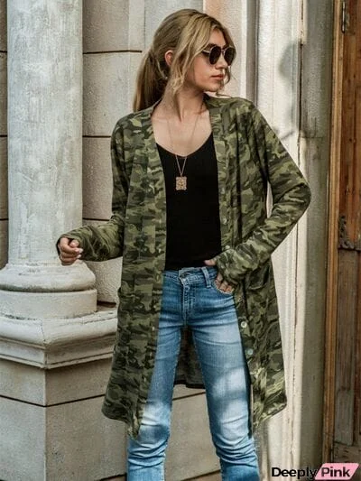 Camouflage Button Up Long Sleeve Cardigan