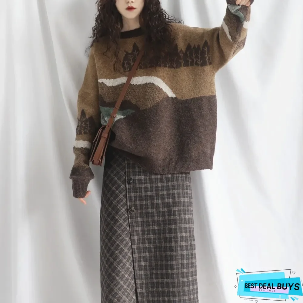 Dark Retro Pullover Loose Print Lazy Sweater