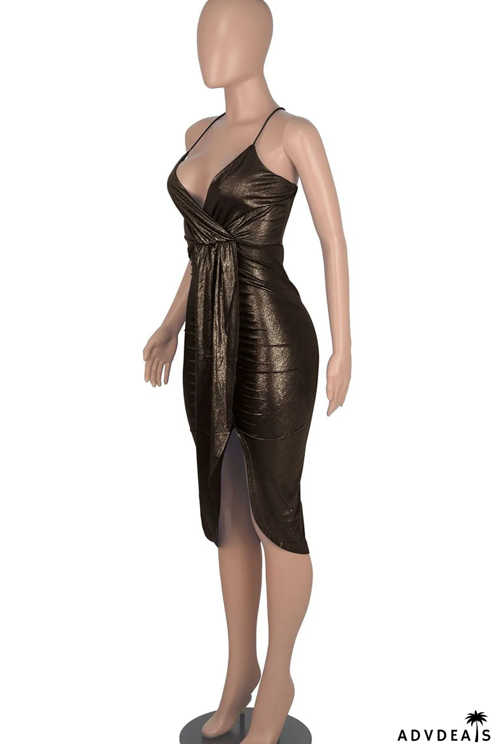 Blue Sexy Solid Split Joint Fold Asymmetrical Spaghetti Strap Sling Dress Dresses