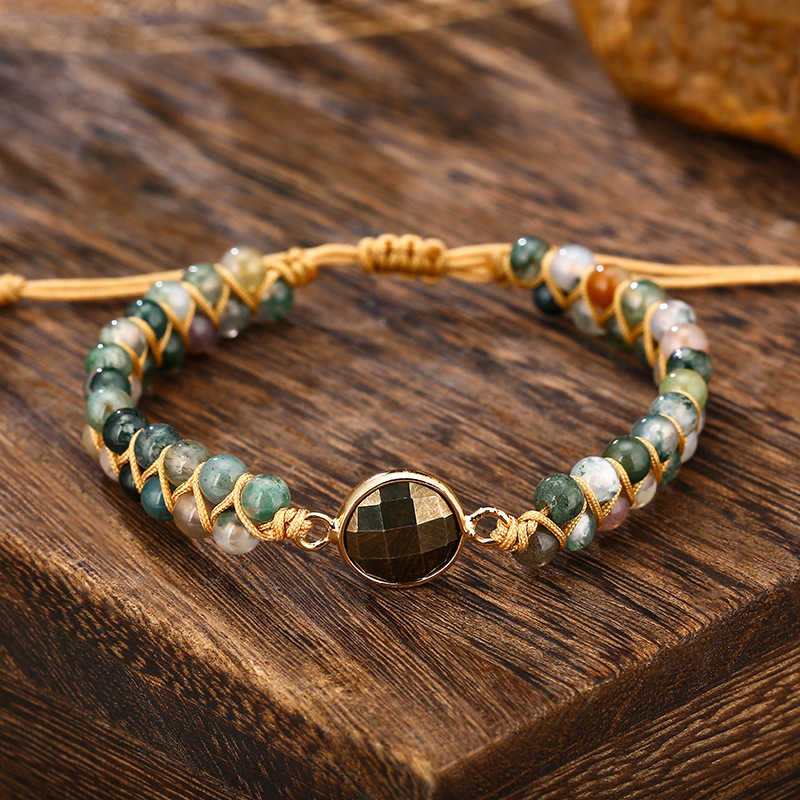Unisex Pyrite Agate Natural Stone N Bracelet