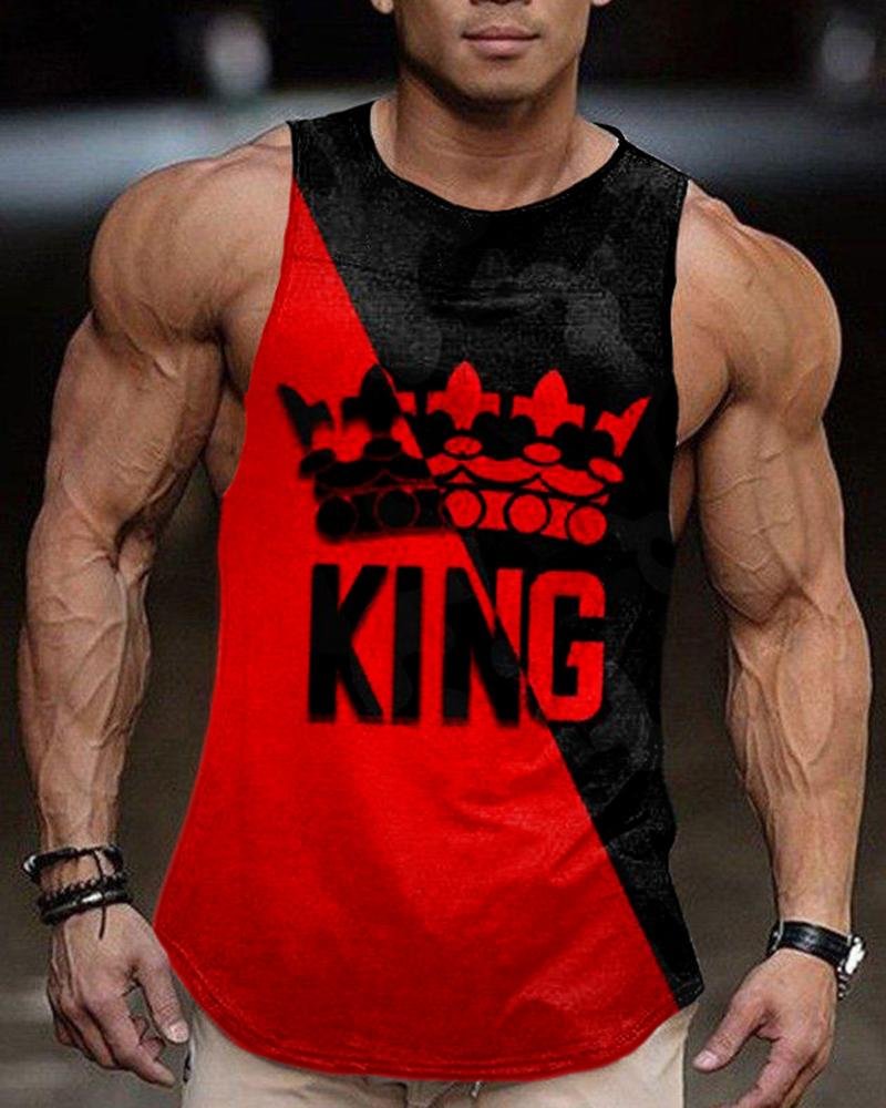 Men's Spliced Letter Printing Casual Vest