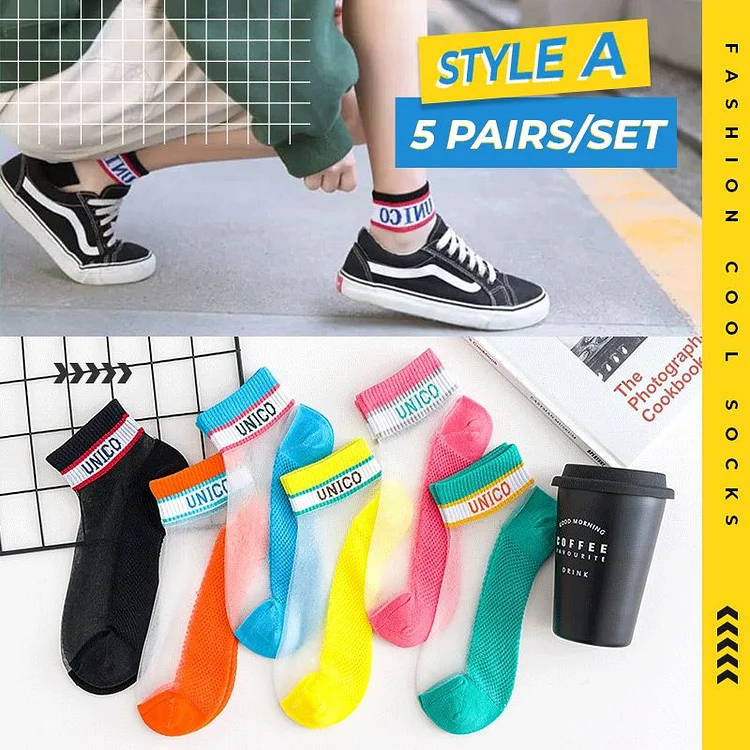 🔥Hot Sale ✨ 1SET(5 PAIRS)🔥Fashion Cool Crystal Silk Socks