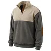 Men's Corduroy Sweatshirt Color Block Stand Collar Quarter Button Pullover with Elbow Patches by Inlyline