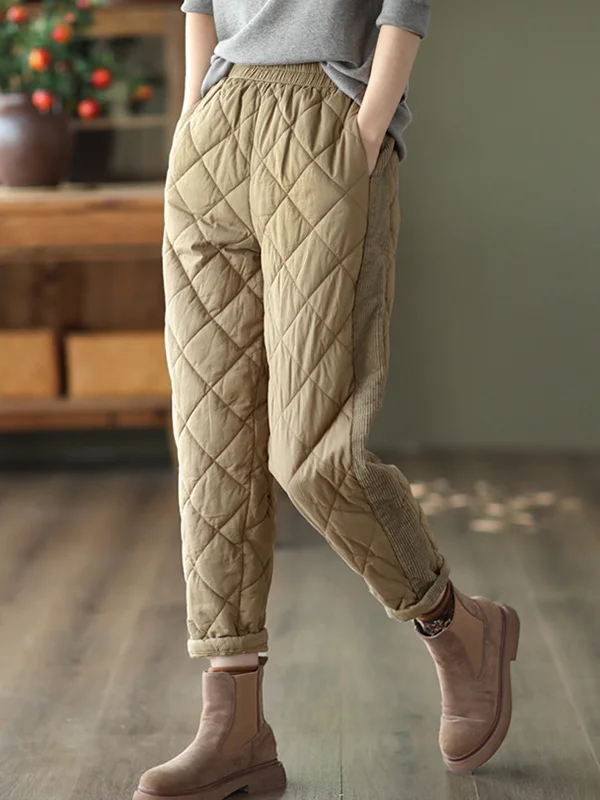 Casual Roomy Quilted Pure Color Padded Harem Pants