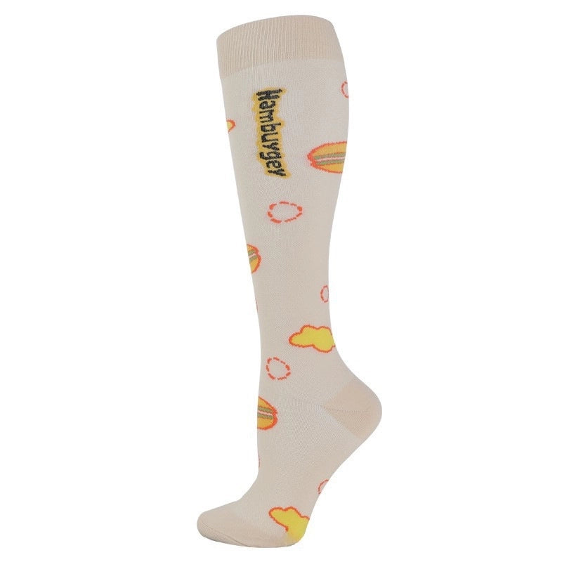 Compression Socks Calf Socks Printed Elastic Socks Sports Cycling Running Yoga Socks Men’s Long Tube Compression Socks Women